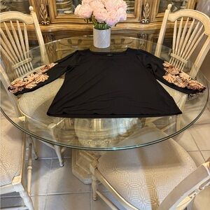 JM Collection Black Embellished 3/4 Sleeve Blouse